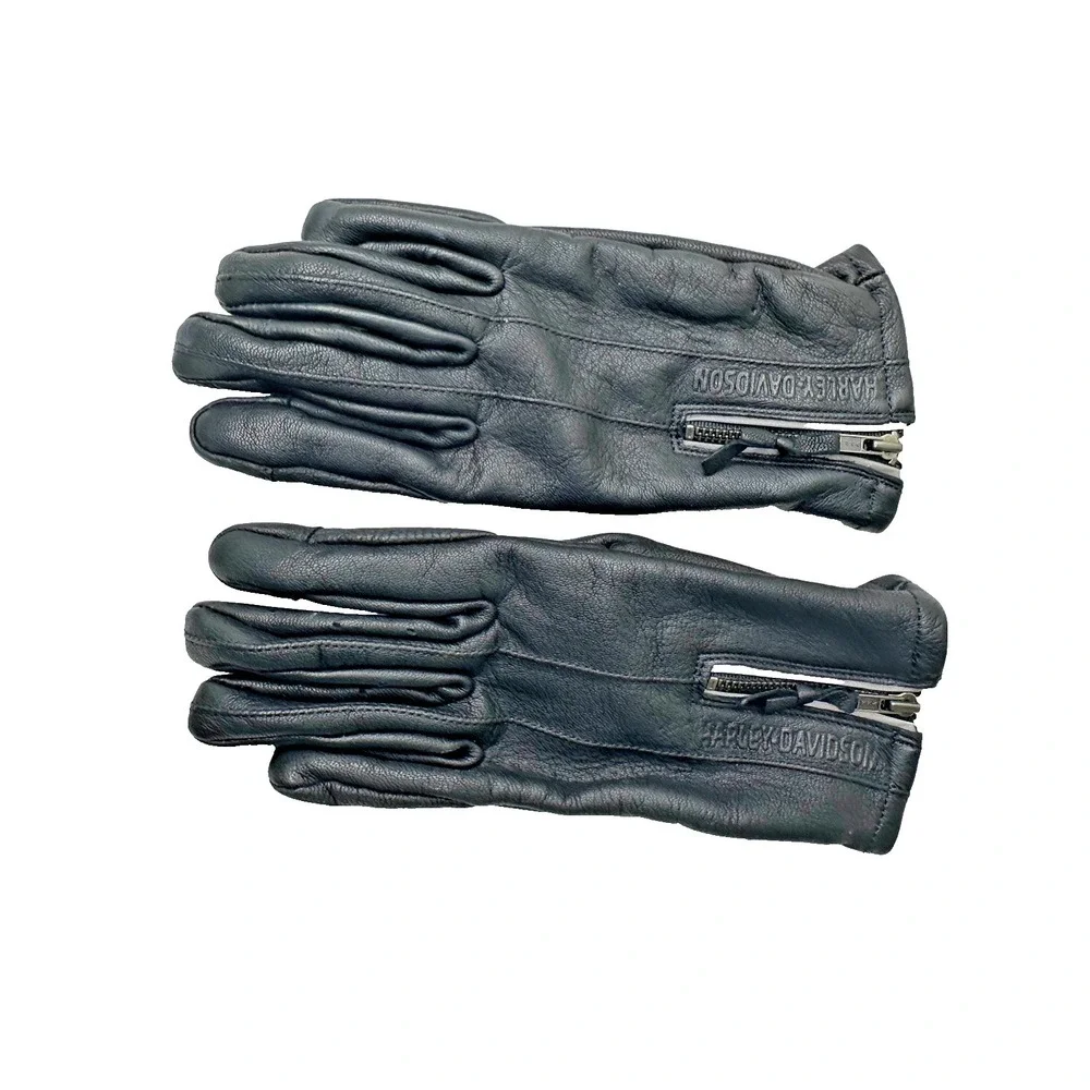 Harley Davidson Gloves Womens Black Leather Sz M Biker Motorcycle Zipper